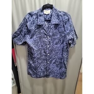 Unison Casual SS Lyocell Linen Men’s Floral Palm Pattern Shirt B27 5